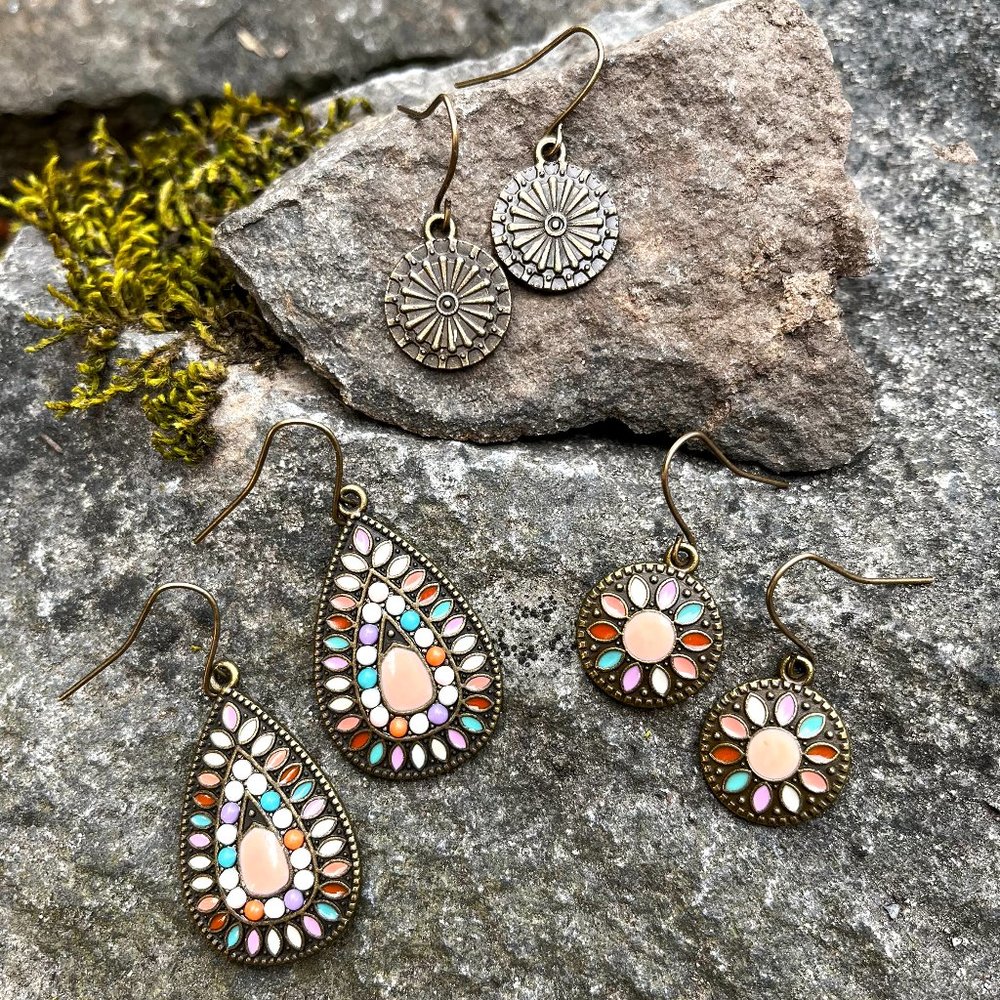 Bohemian Tear Drop Earrings Set of Three - Picture 7 of 7